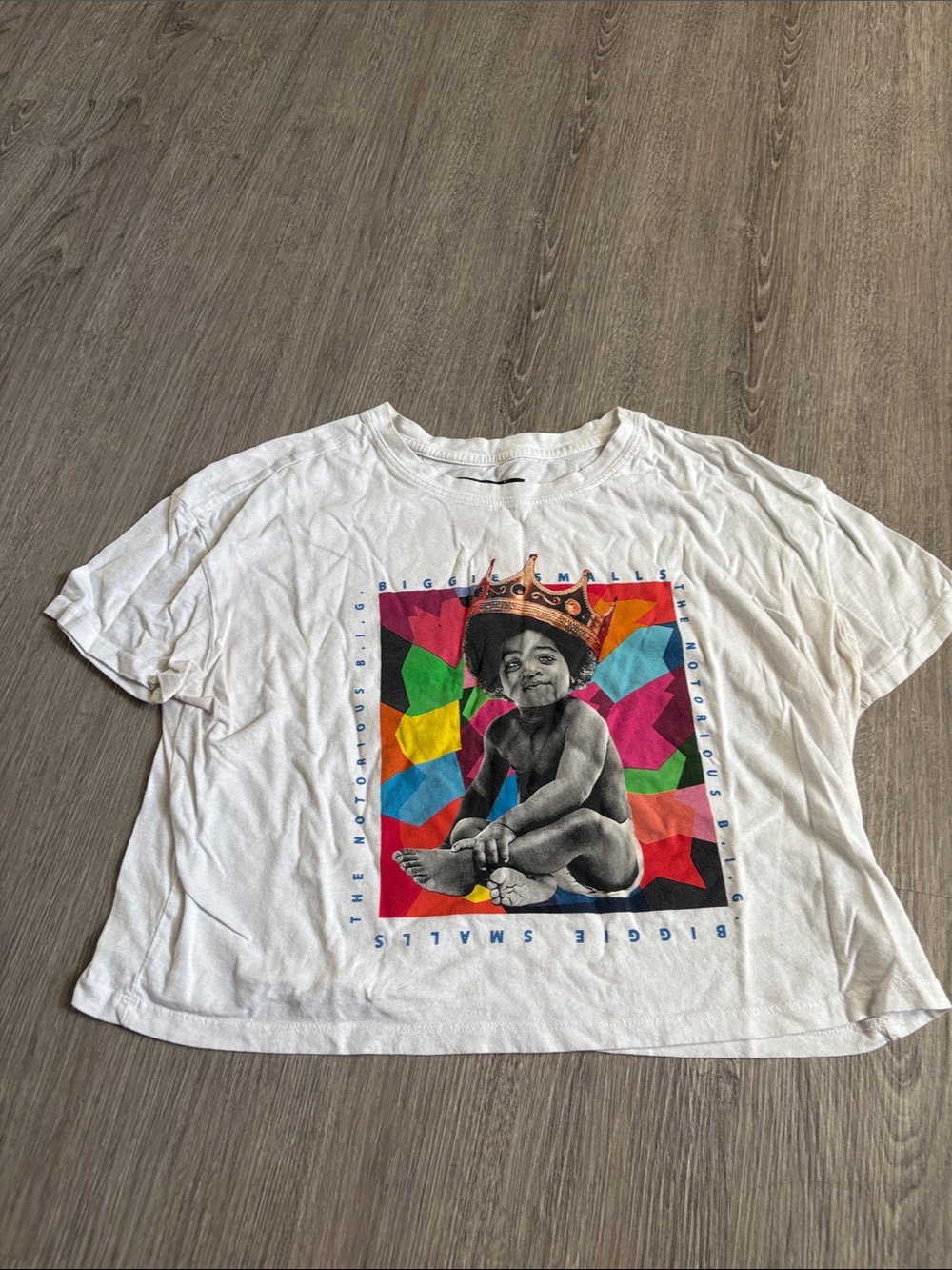 White Short Sleeve Graphic Tee with Colorful Crown Baby Motif